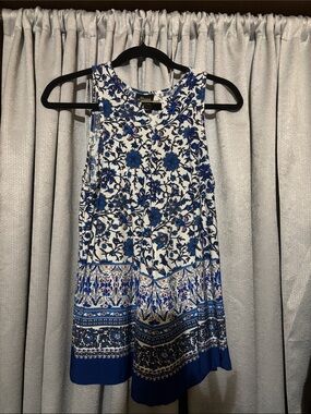 Xhilaration White and Blue Floral Border Mini Dress